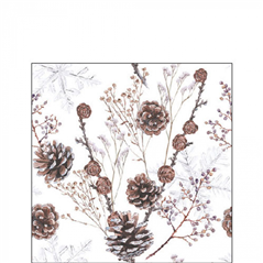 Tovagliolo Natale 25x25 Pine Cones White | Ambiente