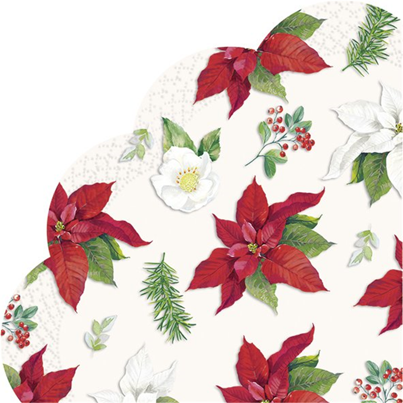 Tovagliolo Carta Tondo 34cm Natale Christmas Florals Allover White | Schonhuber Spa - ag