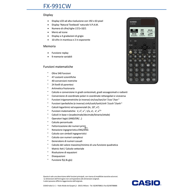 Calcolatrice Fx-991cw  Casio-Vertecchi Ufficio
