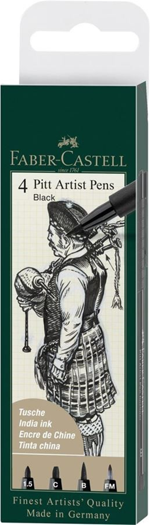 Bustina 4 Pitt Artist Pen India Ink Neri Punte 1,5, C, B, Fude Medio — immagine 2
