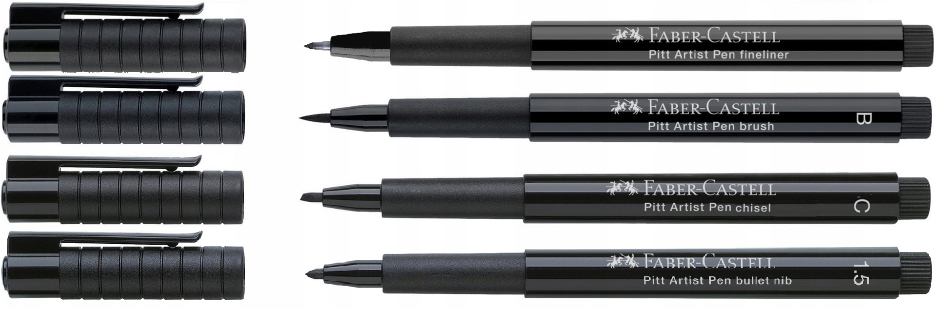Bustina 4 Pitt Artist Pen India Ink Neri Punte 1,5, C, B, Fude Medio — immagine 3