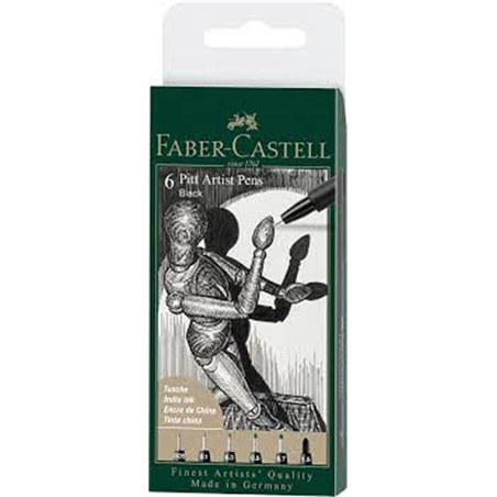 Bustina 6 Pitt Artist Pen Brush Indiaink Neri Punte Xxs, Xs, S, F, M, 1,5