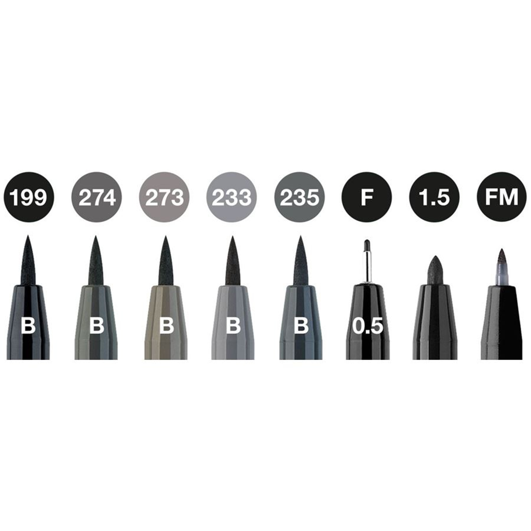 Set 8 Pitt Artist Pen Nero Grigio — immagine 2