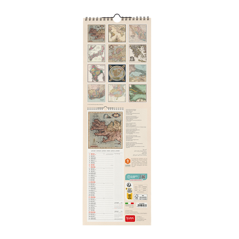 Calendario Da Parete 16x49 Special Edition Vintage Maps | Legami