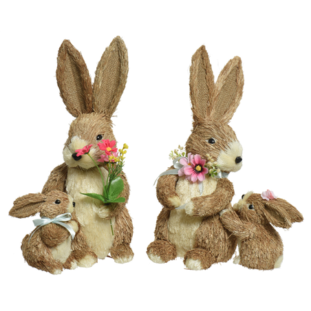 Bunny 1pc. Straw With Puppy And Flowers H37cm | Decoris