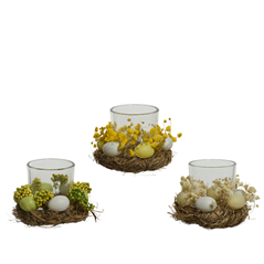 Glass Candle Holder 1pc. Nest With Eggs D10cm | Kaemingk B.v.