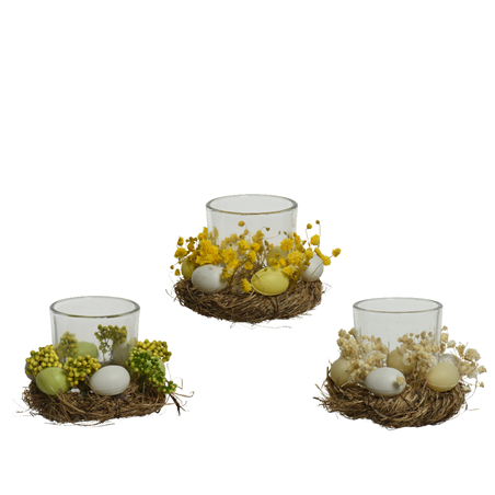Glass Candle Holder 1pc. Nest With Eggs D10cm | Kaemingk B.v.