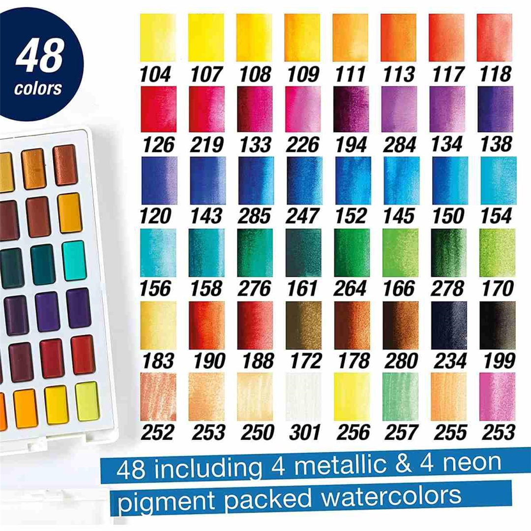 Astuccio 48 Acquerelli In Pastiglia + Pennello Waterbrush E Tavolozza Staccabile — immagine 2