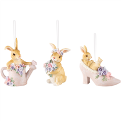 Ornament 1pc. Poly Rabbits Lilac Flowers 9cm Assorted | Selezione Vertecchi