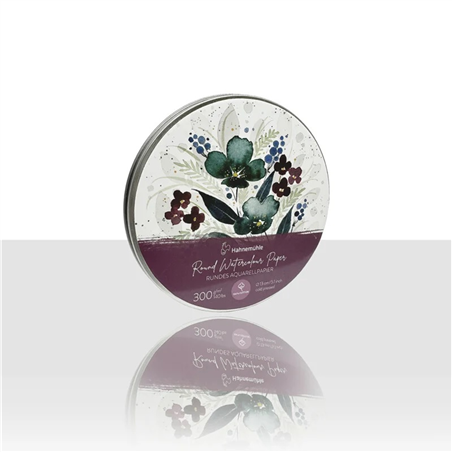 Carta Tonda Ø 13cm 300gr. 30 Fogli Acquerello 100% Cotone Scatola Metallo