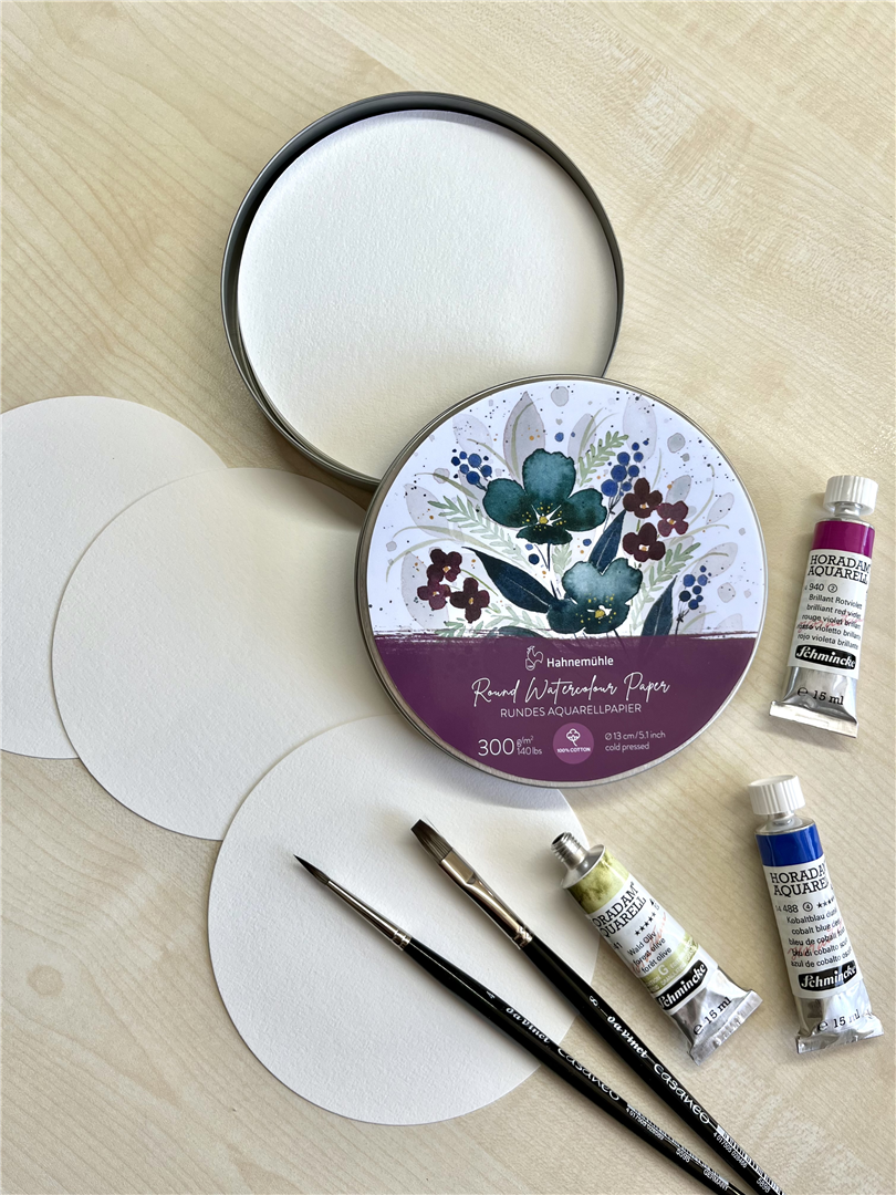 Carta Tonda Ø 13cm 300gr. 30 Fogli Acquerello 100% Cotone Scatola Metallo — immagine 2