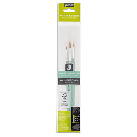 Astuccio 3 Pennelli Poliammide Dorato Tondo N° 000, 2, 6