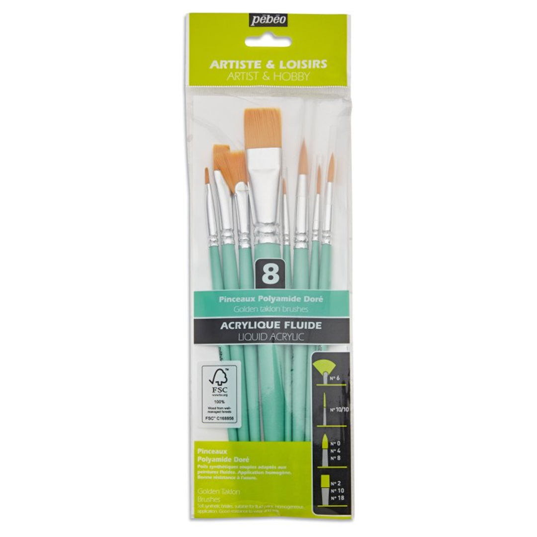 Astuccio 8 Pennelli N° 2 Dorati, 10, 18 + Tondo N° 0, 4, 8 + N° 6 Ventaglio + Fodera N° 10/0.