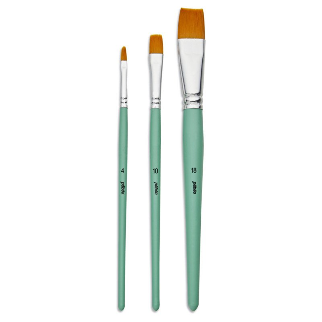 Astuccio 3 Pennelli Poliammide Dorato Piatto N° 4, 10, 18 — immagine 2