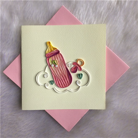 Biglietto Auguri Quilling  Fatto A Mano Biberon - Bimba