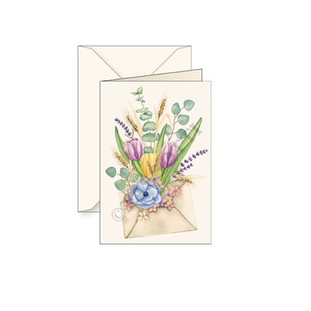 Biglietto Auguri Con Busta  Lettera E Fiori