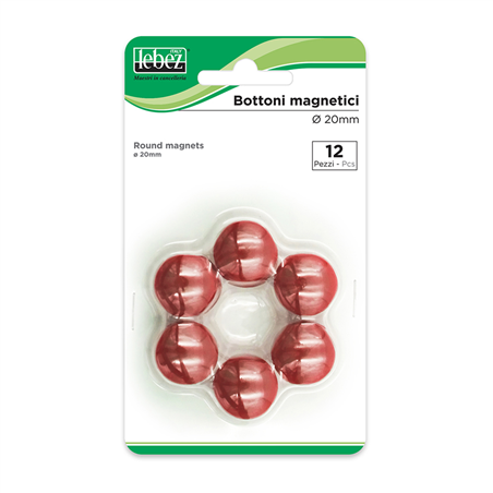 Bottoni Magnetici 20mm 12pz X Lavagna Rosso