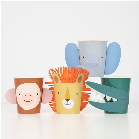 Bicchiere Carta 256ml 8pz 4 Animali Merimeri Animal Parade
