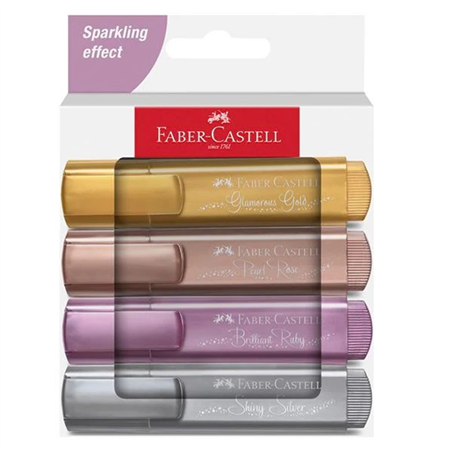 Bustina 4 Evidenziatori Texliiner 46 Metallic Oro, Argento, Rosa, Rubino