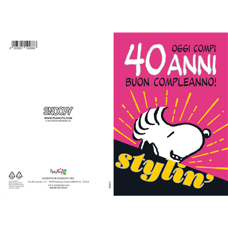 Biglietto Auguri Compleanno Anni Snoopy 40 Anni
