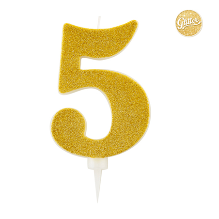 Candelina  Numero Gigante Oro Glitter 15.5cm 5