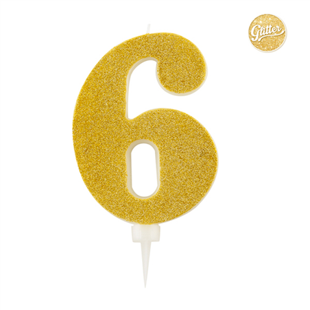 Candelina  Numero Gigante Oro Glitter 15.5cm 6