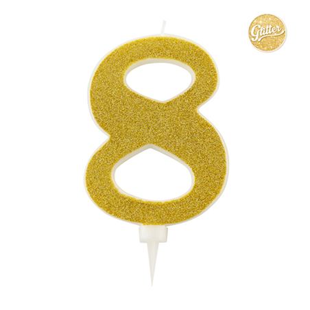 Candelina  Numero Gigante Oro Glitter 15.5cm 8