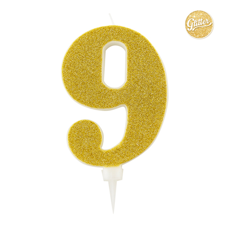 Candelina  Numero Gigante Oro Glitter 15.5cm 9