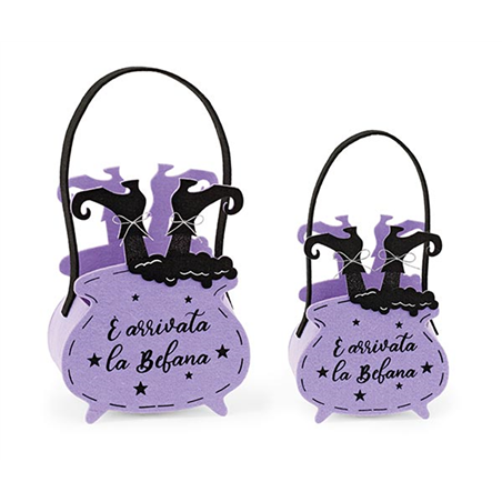 Cestino Porta Dolci Befana Nero Viola 19cm