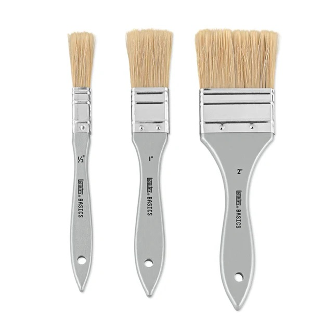 Set 3 Pennelli Basics Setola Di Maiale Piatti 1/2, 1, 2  Manico Corto — immagine 2
