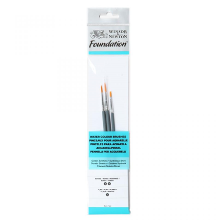 Set 3 Pennelli Foundation Per Acquerello Tondi Manico Corto