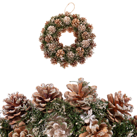 Corona D36cm Pino Verde Pigne Oro Glitter