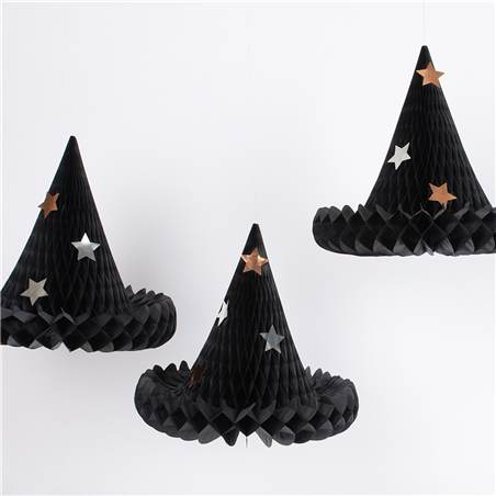 Cappello Strega Frufru Deco Nero Stelle 3pz