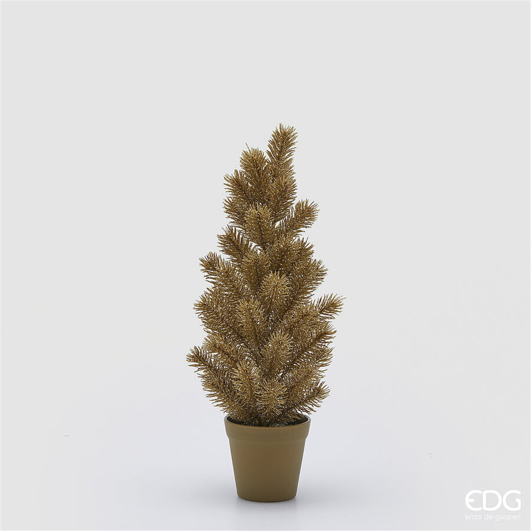 Albero Pino Oro Glitter Con Vaso H47cm