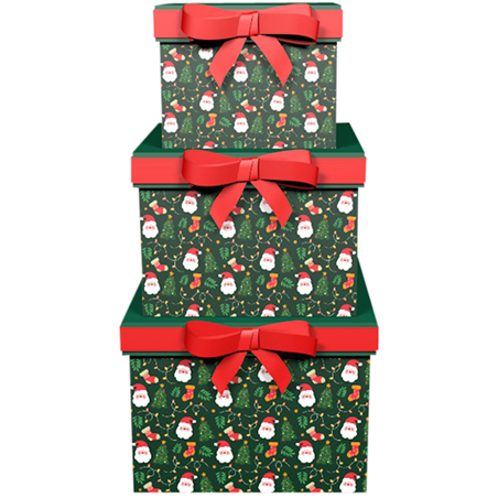Scatola Quadrata Jolly Santa Large Verde Rosso