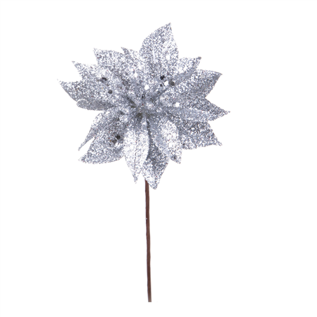 Pick Poinsetta D09cm H17cm Argento