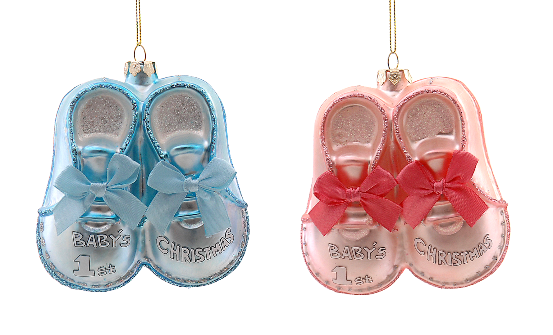 Ornamento Vetro Scarpine 1° Natale Rosa/celes
