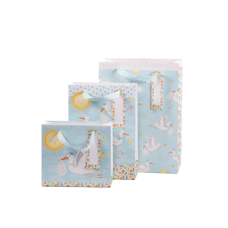 Busta Regalo Shopper Small  Cicogna Celeste