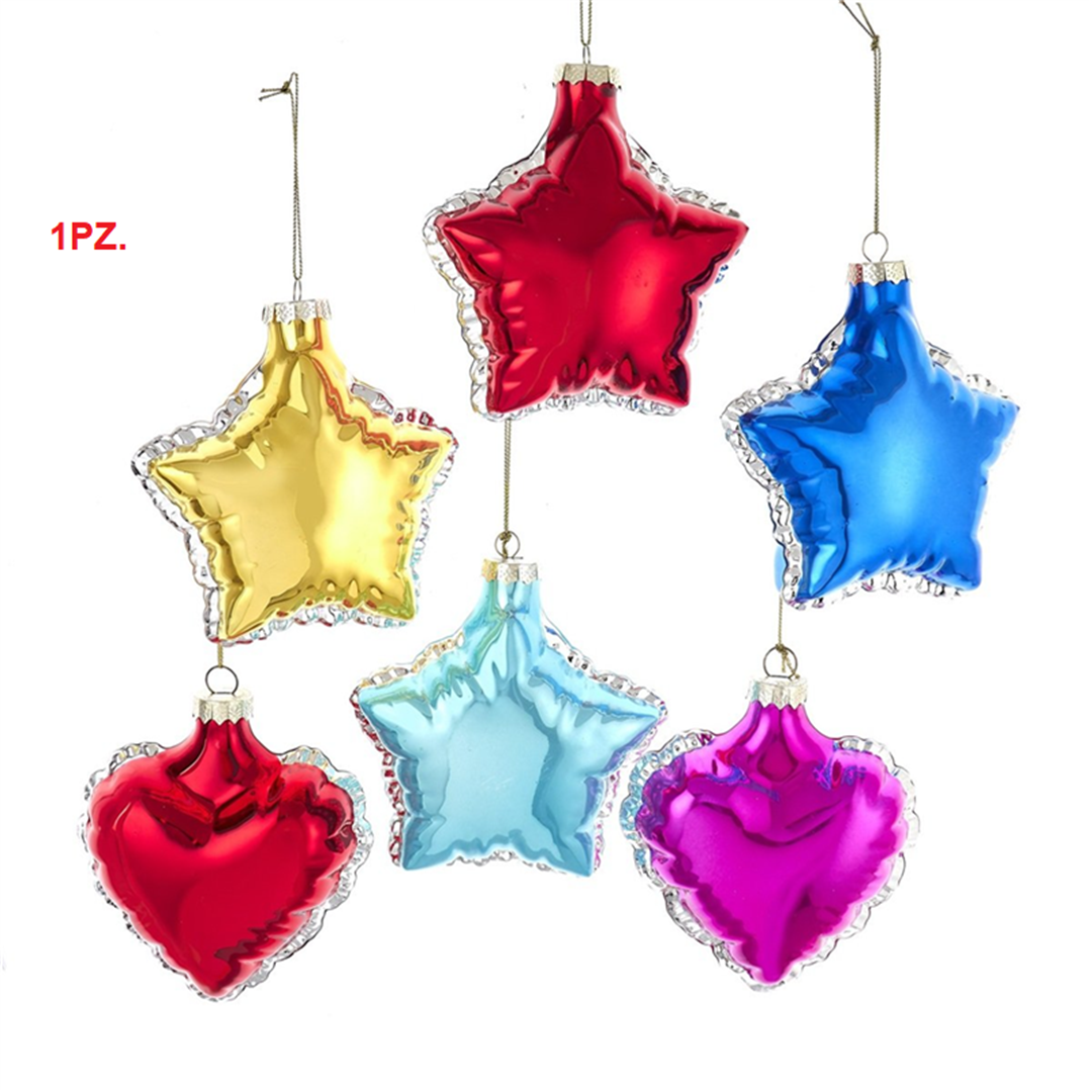 Ornamento 1pz. Vetro Heart& Star Balloon Multi