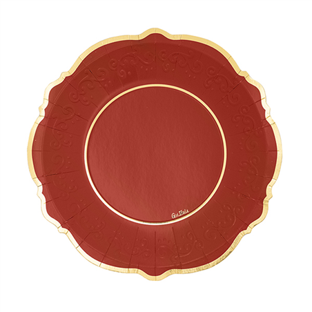 Piatto Carta 27cm Liberty Bordo Oro 8pz Rosso Oro