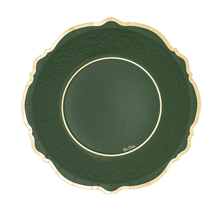 Piatto Carta 27cm Liberty Bordo Oro 8pz Verde Oro