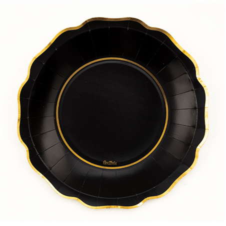 Piatto Carta 27cm Liberty Bordo Oro 8pz Oro E Nero