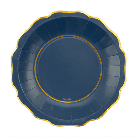 Piatto Carta 27cm Liberty Bordo Oro 8pz Blu E Oro