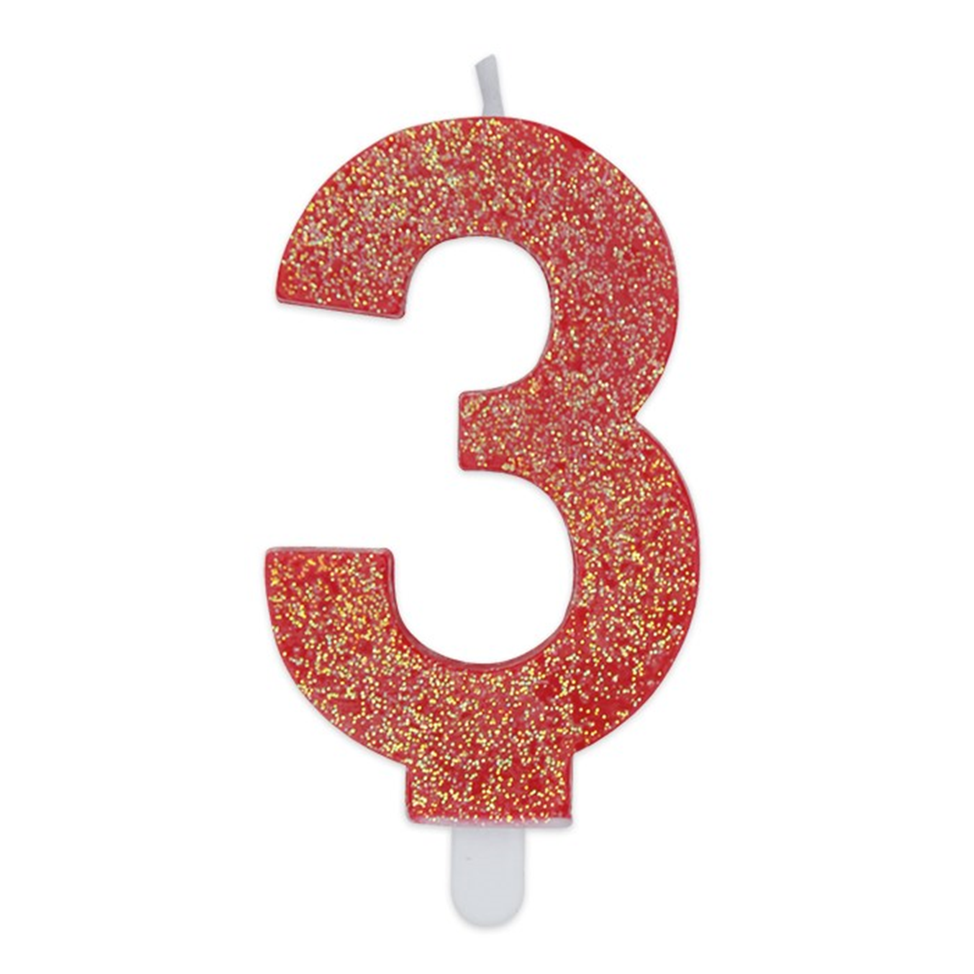 Candela Numero Sweety Glitter Rosso 3