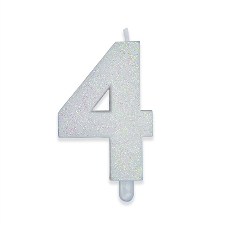 Candela Numero Sweety Glitter Bianco 4