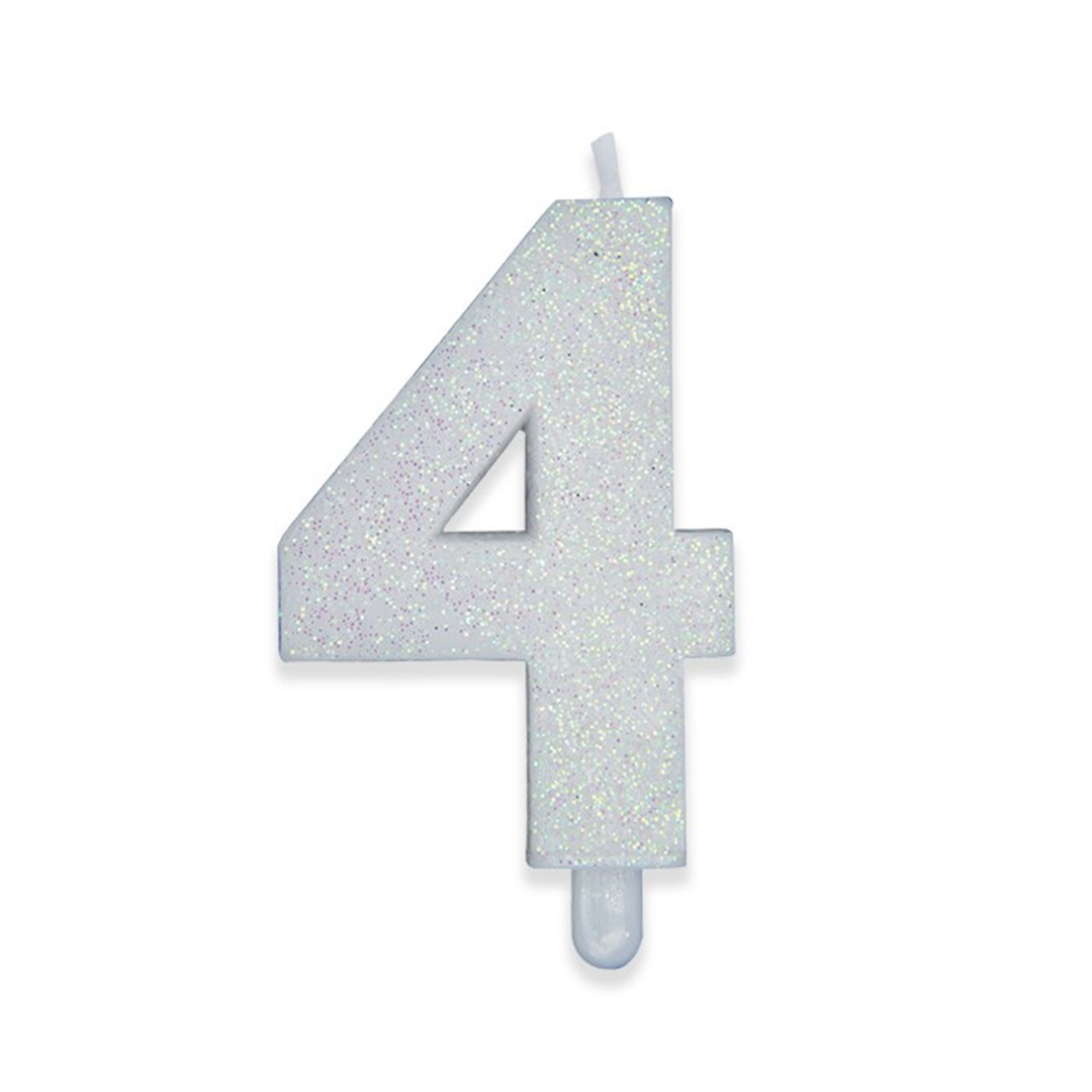 Candela Numero Sweety Glitter Bianco 4