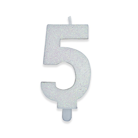 Candela Numero Sweety Glitter Bianco 5