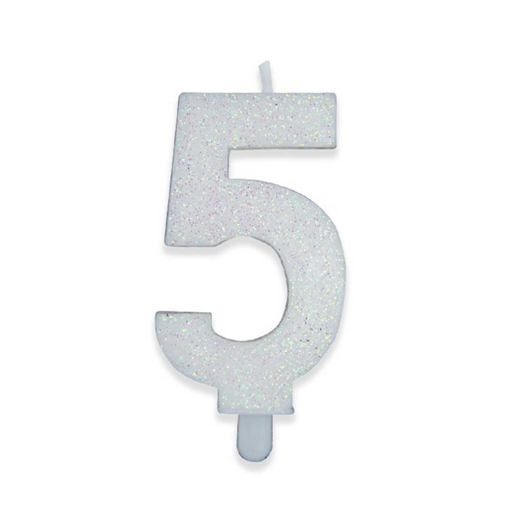 Candela Numero Sweety Glitter Bianco 5