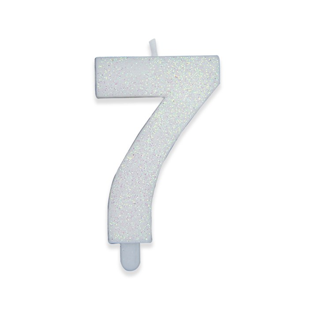 Candela Numero Sweety Glitter Bianco 7