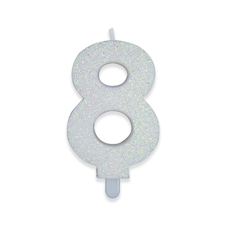 Candela Numero Sweety Glitter Bianco 8